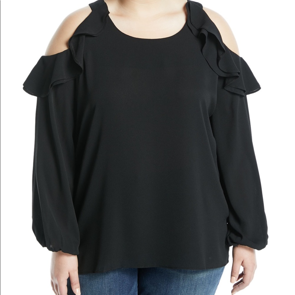 NEW Kerrick Ruffle-Trim Blouse, Black plus sz 0X